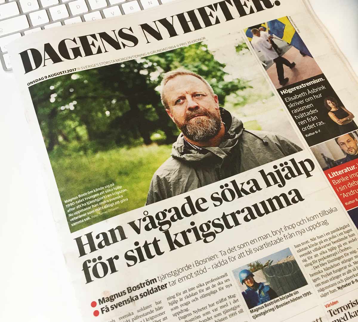 Dagens Nyheters framsida - artikel om utlandsveteraner
